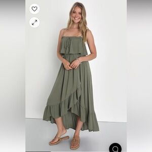 Lulus Sincerely Yours Olive Green Ruffled Midi Dress